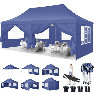 HOTEEL 10'x20' Pop up Canopy Tent with 6 Removable Sidewalls, Instant Outdoor Canopy Shelter with Upgrade Raised Roof and Carry Bag,Black