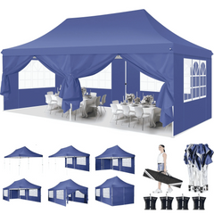 HOTEEL 10'x20' Pop up Canopy Tent with 6 Removable Sidewalls, Instant Outdoor Canopy Shelter with Upgrade Raised Roof and Carry Bag,Black
