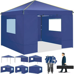 HOTEEL 10' x 10' Outdoor Canopy Party Tent EZ Pop up Canopy Portable Commercial Instant Canopy Shelter Tent Waterproof Gazebo with 4 Sidewalls & Carry Bag,Stakes & Ropes