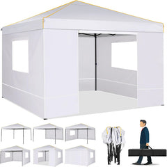 COBIZI 10x10 Pop up Canopy Tent with 4 Removable Sidewalls, Waterproof Commercial Instant Gazebo, Outdoor Party Tents with Carry Bag, White