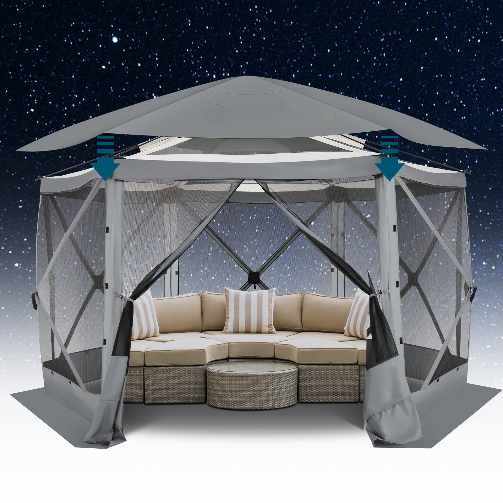 HOTEEL 12' x 12' Portable Pop-Up Outdoor Camping Gazebo, Screen Room with Mosquito Nettings, Waterproof, UV, Hub Tent Instant Screened Tent Canopy Shelter with Ground Stakes & Carry Bag, Beige
