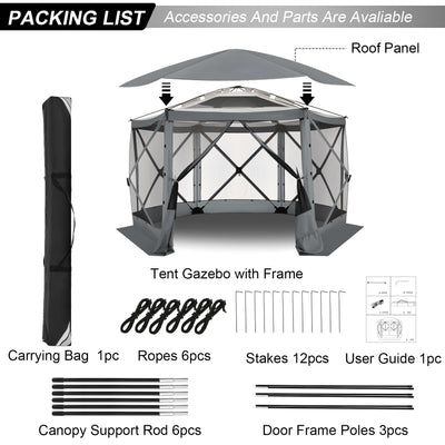 HOTEEL 12' x 12' Portable Pop-Up Outdoor Camping Gazebo, Screen Room with Mosquito Nettings, Waterproof, UV, Hub Tent Instant Screened Tent Canopy Shelter with Ground Stakes & Carry Bag, Beige