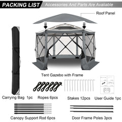 HOTEEL 12' x 12' Portable Pop-Up Outdoor Camping Gazebo, Screen Room with Mosquito Nettings, Waterproof, UV, Hub Tent Instant Screened Tent Canopy Shelter with Ground Stakes & Carry Bag, Beige