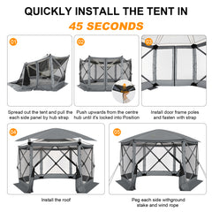 HOTEEL 12' x 12' Portable Pop-Up Outdoor Camping Gazebo, Screen Room with Mosquito Nettings, Waterproof, UV, Hub Tent Instant Screened Tent Canopy Shelter with Ground Stakes & Carry Bag, Beige