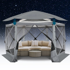 HOTEEL 12' x 12' Portable Pop-Up Outdoor Camping Gazebo, Screen Room with Mosquito Nettings, Waterproof, UV, Hub Tent Instant Screened Tent Canopy Shelter with Ground Stakes & Carry Bag, Beige