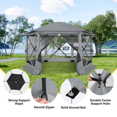 HOTEEL 12' x 12' Portable Pop-Up Outdoor Camping Gazebo, Screen Room with Mosquito Nettings, Waterproof, UV, Hub Tent Instant Screened Tent Canopy Shelter with Ground Stakes & Carry Bag, Beige