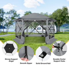 HOTEEL 12' x 12' Portable Pop-Up Outdoor Camping Gazebo, Screen Room with Mosquito Nettings, Waterproof, UV, Hub Tent Instant Screened Tent Canopy Shelter with Ground Stakes & Carry Bag, Beige