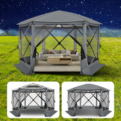 HOTEEL 12' x 12' Portable Pop-Up Outdoor Camping Gazebo, Screen Room with Mosquito Nettings, Waterproof, UV, Hub Tent Instant Screened Tent Canopy Shelter with Ground Stakes & Carry Bag, Beige