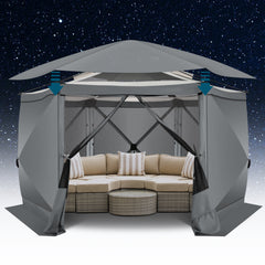 HOTEEL 12x12ft Camping Gazebo Screen Tent, 6 Sided Pop-up Canopy Shelter Tent with Mesh Windows, Portable Carry Bag, Stakes, Waterproof, UV 50+, Large Shade Tents for Outdoor Camping, Backyard, Beige