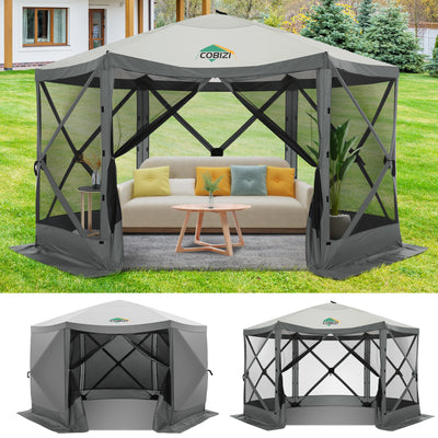 HOTEEL 15x15 ft Pop Up Gazebo Screen House Tent for Camping with 3 Sidewalls and Mosquito Netting, Waterproof, UV Resistant, Portable Carry Bag, for Outdoor Camping, Lawn and Backyard, Brown