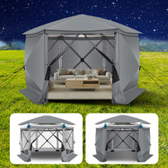HOTEEL 12x12ft Camping Gazebo Screen Tent, 6 Sided Pop-up Canopy Shelter Tent with Mesh Windows, Portable Carry Bag, Stakes, Waterproof, UV 50+, Large Shade Tents for Outdoor Camping, Backyard, Beige