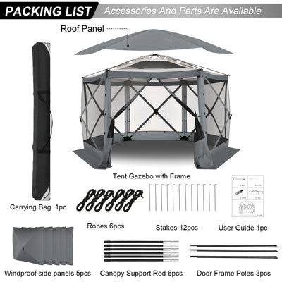 HOTEEL 12x12ft Camping Gazebo Screen Tent, 6 Sided Pop-up Canopy Shelter Tent with Mesh Windows, Portable Carry Bag, Stakes, Waterproof, UV 50+, Large Shade Tents for Outdoor Camping, Backyard, Beige
