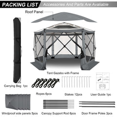 HOTEEL 12x12ft Camping Gazebo Screen Tent, 6 Sided Pop-up Canopy Shelter Tent with Mesh Windows, Portable Carry Bag, Stakes, Waterproof, UV 50+, Large Shade Tents for Outdoor Camping, Backyard, Beige
