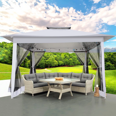 COBIZI 11‘x11'、12'x12' Outdoor Gazebo Pop Up Gazebo Canopy with Mosquito Netting Patio Tent Backyard Canopy with 2-Tiered Vented Top 3 Adjustable Height, Beige