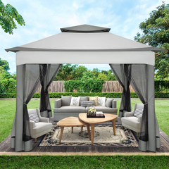 COBIZI 11‘x11'、12'x12' Outdoor Gazebo Pop Up Gazebo Canopy with Mosquito Netting Patio Tent Backyard Canopy with 2-Tiered Vented Top 3 Adjustable Height, Beige