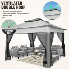 COBIZI Outdoor Canopy Gazebo 11x11 Pop Up Gazebo Patio Gazebo with Mosquito Netting Outdoor Canopy Shelter with 121 Square Feet of Shade for Outdoor Lawn, Garden, Backyard and Deck, Gray