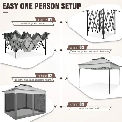 COBIZI Outdoor Canopy Gazebo 11x11 Pop Up Gazebo Patio Gazebo with Mosquito Netting Outdoor Canopy Shelter with 121 Square Feet of Shade for Outdoor Lawn, Garden, Backyard and Deck, Gray