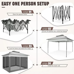 COBIZI Outdoor Canopy Gazebo 11x11 Pop Up Gazebo Patio Gazebo with Mosquito Netting Outdoor Canopy Shelter with 121 Square Feet of Shade for Outdoor Lawn, Garden, Backyard and Deck, Gray
