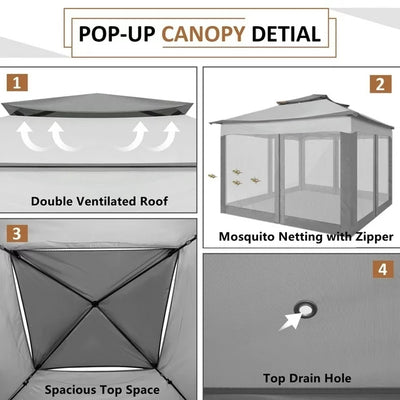 COBIZI Gazebo Canopy Tent, Pop Up Canopy 11x11 Tents for Parties, Outdoor Gazebo with Mosquito Netting and Vented Roof, Screen House for Garden Patio Backyard, Khaki