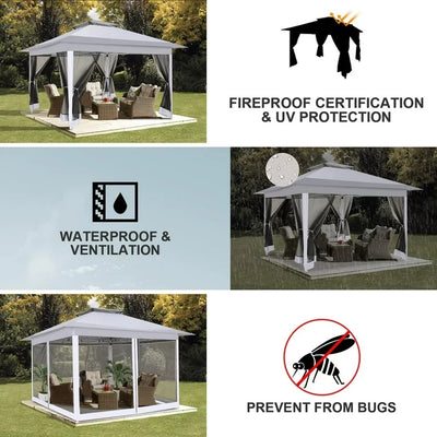 COBIZI 12'x12' Pop Up Gazebo Canopy with Mosquito Netting 3 Adjustable Height AMA005920