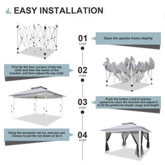 COBIZI 11‘x11'、12'x12' Outdoor Gazebo Pop Up Gazebo Canopy with Mosquito Netting Patio Tent Backyard Canopy with 2-Tiered Vented Top 3 Adjustable Height, Beige