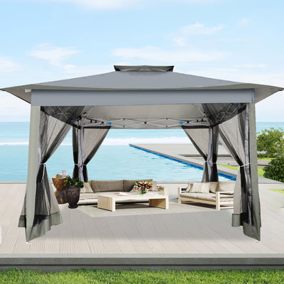 HOTEEL 12'x12' Pop Up Gazebo Patio Outdoor Canopy Tent with 8 Mosquito Nettings, Adjustable Height and 144 Square ft of Shade for Garden, Party, Backyard with Vented Top, Gray