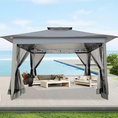 HOTEEL 12'x12' Pop Up Gazebo Patio Outdoor Canopy Tent with 8 Mosquito Nettings, Adjustable Height and 144 Square ft of Shade for Garden, Party, Backyard with Vented Top, Gray