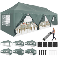 HOTEEL 10x30 Pop Up Canopy Tent with 8 Sidewalls,Heavy Duty Wedding Event Tents,Party Gazebo with Roller Bag,UPF 50+ Windproof Waterproof