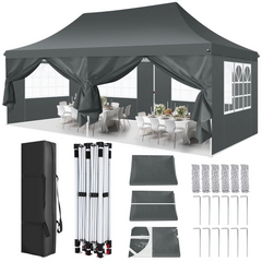 HOTEEL 10'x20' Pop up Canopy Tent with 6 Removable Sidewalls, Instant Outdoor Canopy Shelter with Upgrade Raised Roof and Carry Bag,Black