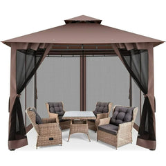 COBIZI 10'x10'Canopy with Mosquito Netting,Shade Tent for Party, Outdoor Activities, Backyard, Patio Lawn & Garden,Brown