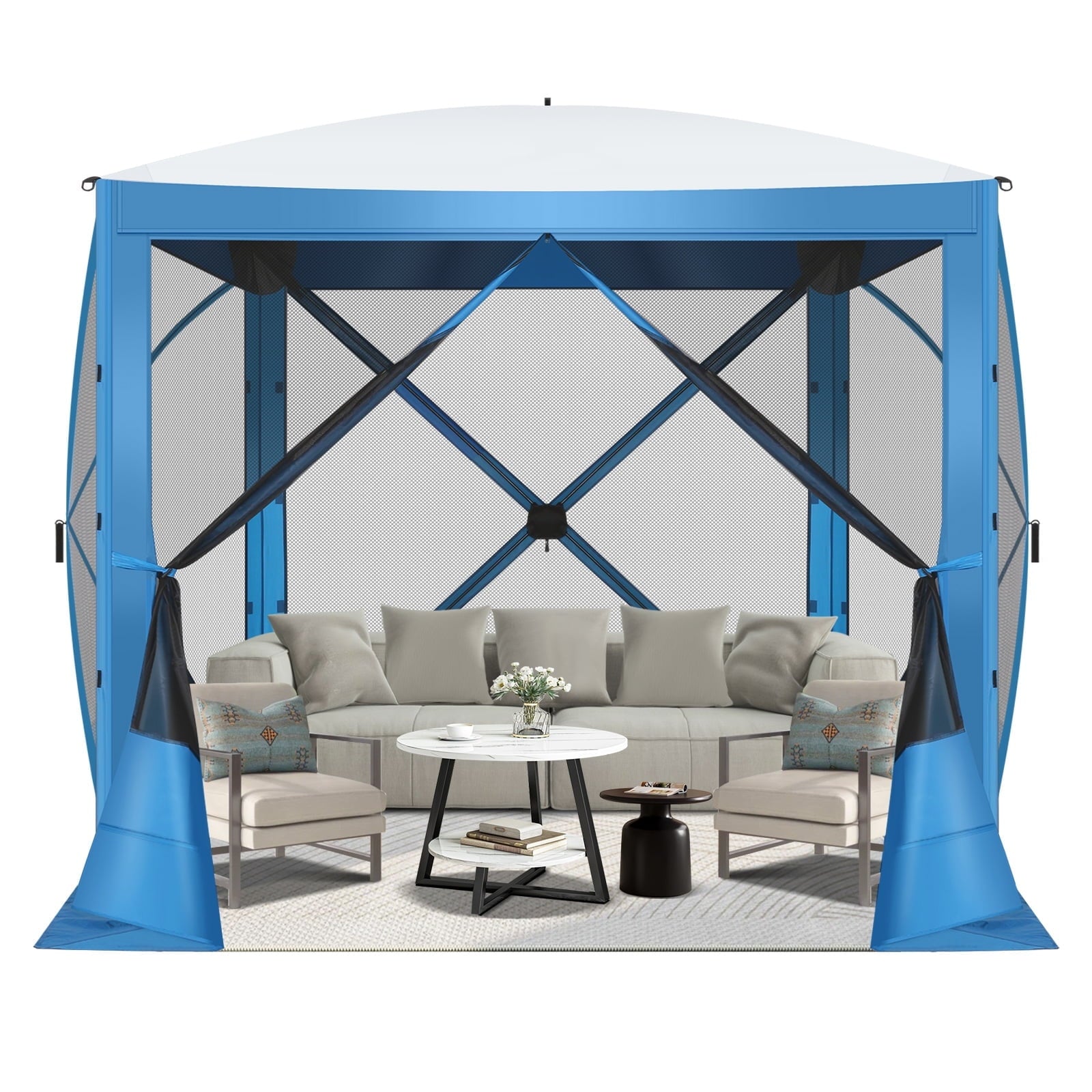 HOTEEL 10x10 ft Pop Up Gazebo Screen House Tent for Camping with 3 Sidewalls and Mosquito Netting, Waterproof, UV Resistant, Portable Carry Bag, for Outdoor Camping, Lawn and Backyard, Blue