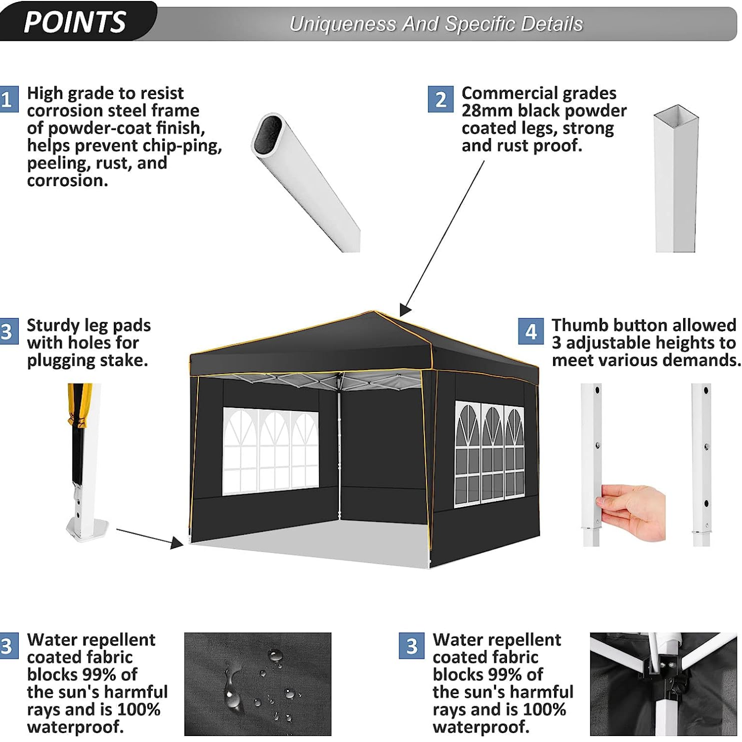 COBIZI 10'x10' Pop Up Outdoor Waterproof Commercial Canopy HZC000047