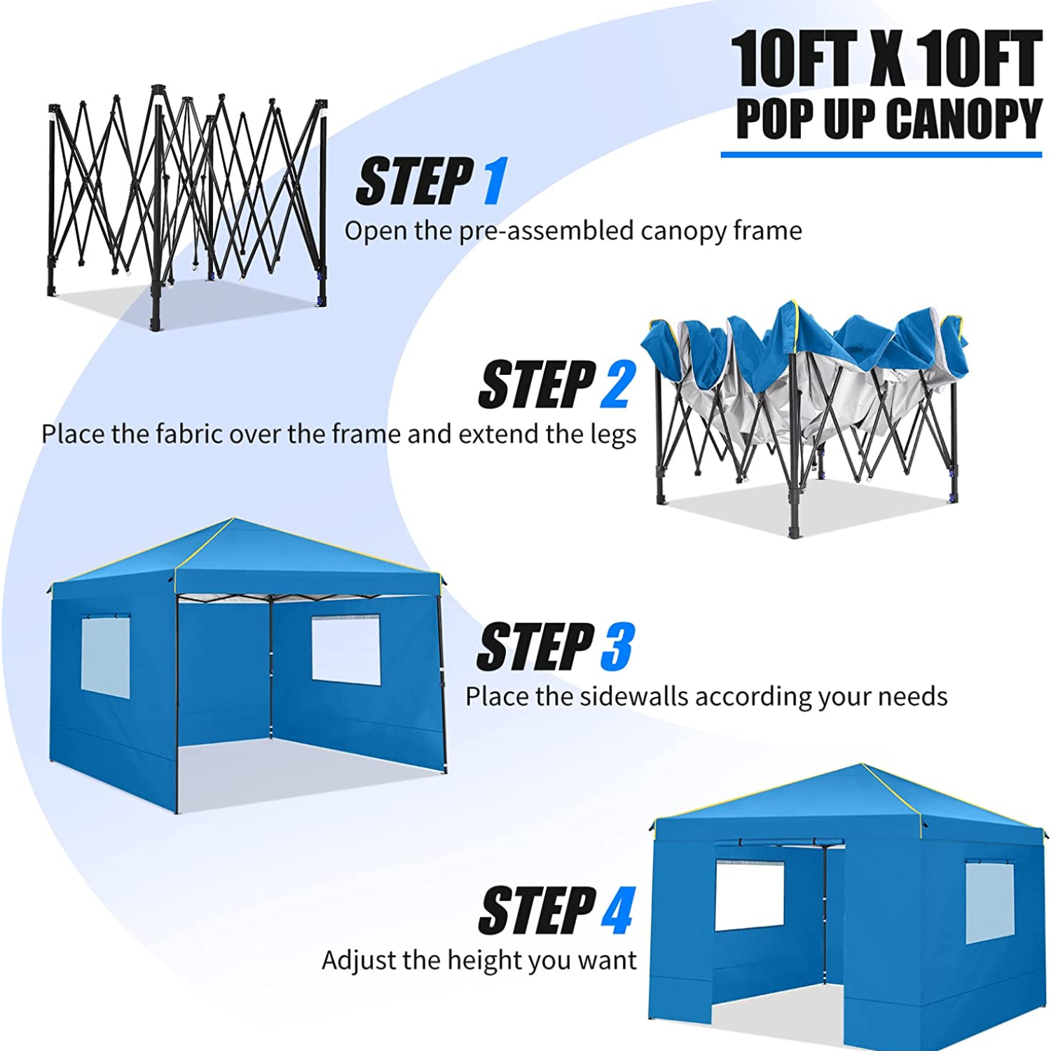 COBIZI 10'x10' Pop-Up Outdoor Waterproof  Canopy with 4 Removable Sidewall and Mesh Windows HZC000048