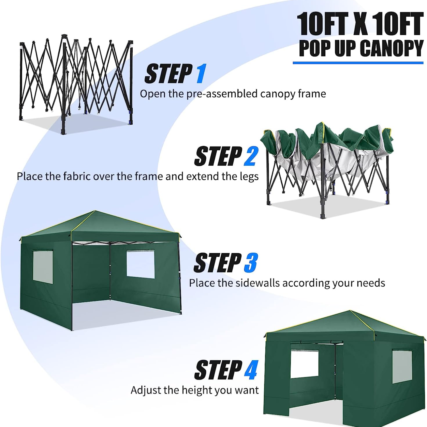 COBIZI 10'x10' Pop-Up Outdoor Waterproof  Canopy with 4 Removable Sidewall and Mesh Windows HZC000048