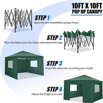 COBIZI 10'x10' Pop-Up Outdoor Waterproof  Canopy with 4 Removable Sidewall and Mesh Windows HZC000048