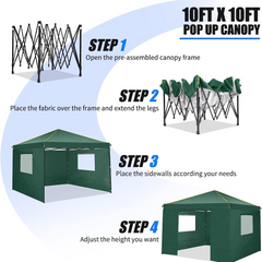 COBIZI Pop Up Canopy Shade Wasserdichtes Zelt 10'x10' mit Seitenwänden