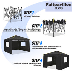 HOTEEL 10x10 Pop Up Canopy Tent with 4 Removable Sidewalls,Waterproof Commercial Instant Gazebo Outdoor Tents for Party/Exhibition/Picnic with Carry Bag,Black