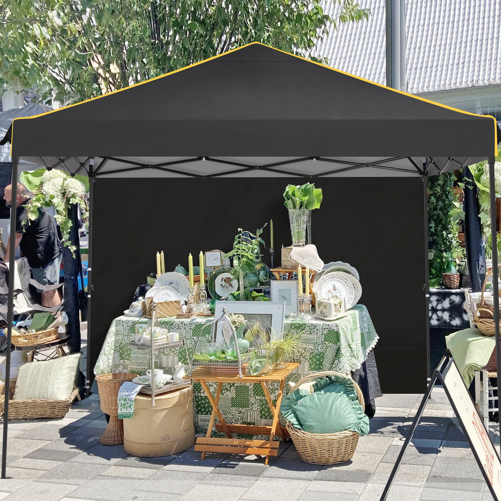 HOTEEL 10x10 Pop Up Canopy Tent with 4 Removable Sidewalls,Waterproof Commercial Instant Gazebo Outdoor Tents for Party/Exhibition/Picnic with Carry Bag,Black