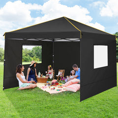 HOTEEL 10x10 Pop Up Canopy Tent with 4 Removable Sidewalls,Waterproof Commercial Instant Gazebo Outdoor Tents for Party/Exhibition/Picnic with Carry Bag,Black