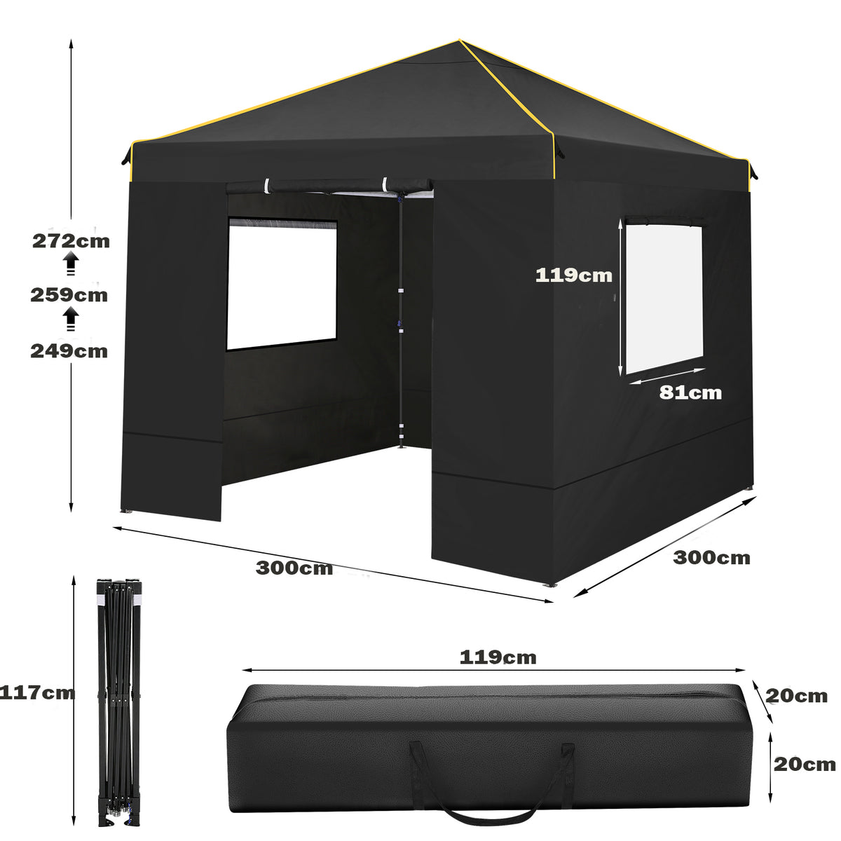 COBIZI 10'x10' Pop Up Outdoor Canopy with 4 Removable Sidewall and Mesh Windows HZC48