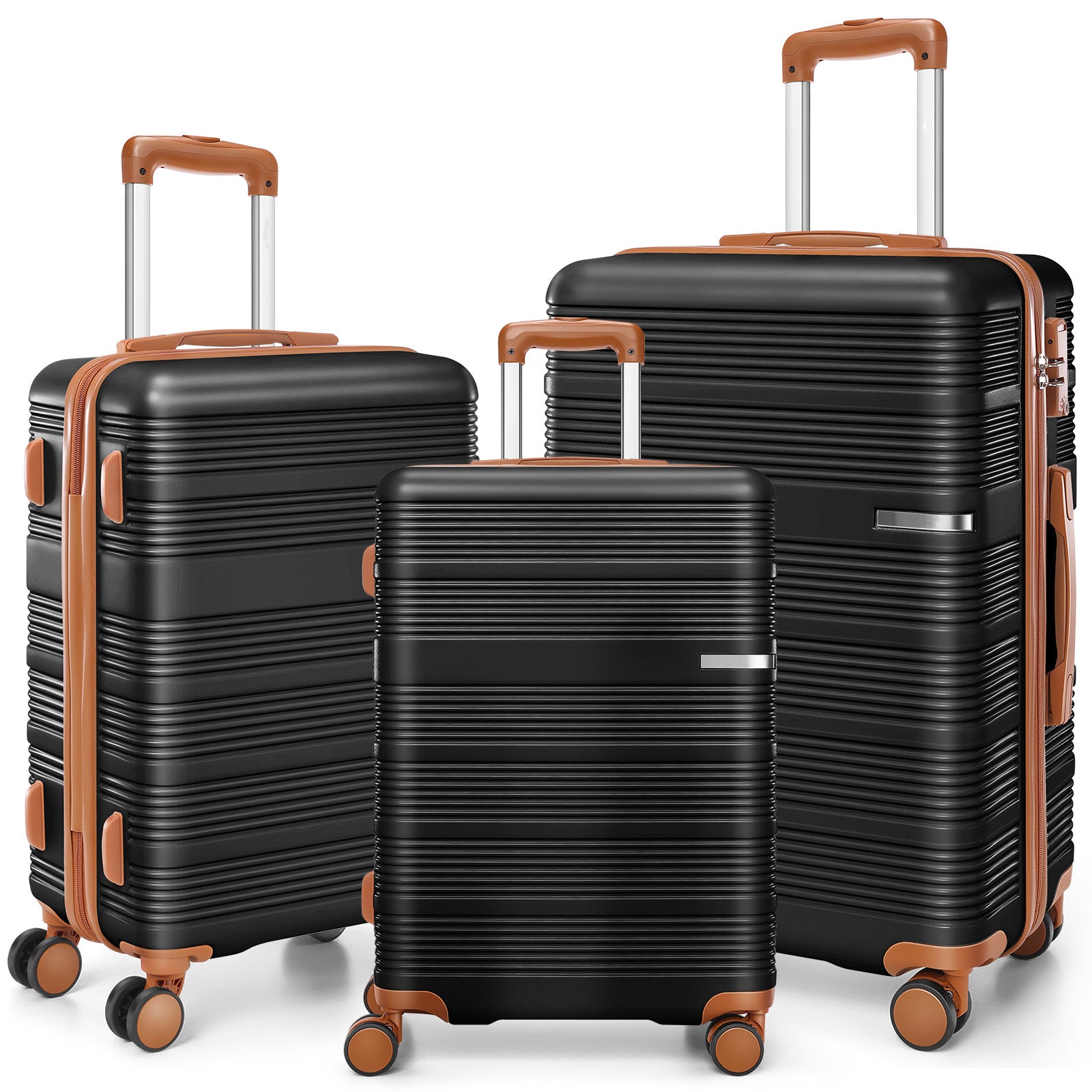 HOTEEL Luggage 3 Piece Set, Suitcase Set with Spinner Wheels & TSA Lock Hardside Lightweight Luggage Set 20in+24in+28in, Black