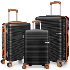 HOTEEL Luggage 3 Piece Set, Suitcase Set with Spinner Wheels & TSA Lock Hardside Lightweight Luggage Set 20in+24in+28in, Black