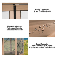 HOTEEL 12x12ft Camping Gazebo Screen Tent, 6 Sided Pop-up Canopy Shelter Tent with Mesh Windows, Portable Carry Bag, Stakes, Waterproof, UV 50+, Large Shade Tents for Outdoor Camping, Backyard, Beige