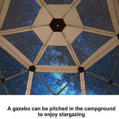 HOTEEL 12x12ft Camping Gazebo Screen Tent, 6 Sided Pop-up Canopy Shelter Tent with Mesh Windows, Portable Carry Bag, Stakes, Waterproof, UV 50+, Large Shade Tents for Outdoor Camping, Backyard, Beige