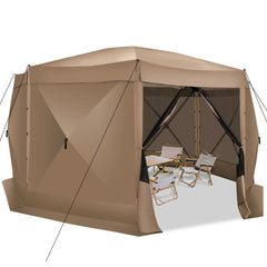 COBIZI 15'x15' Camping Gazebo Tent 8 Sided Pop-up Canopy Screen Tent with Netting for Camping, Waterproof, UV Resistant, Ez Set-up Party Tent with Carrying Bag