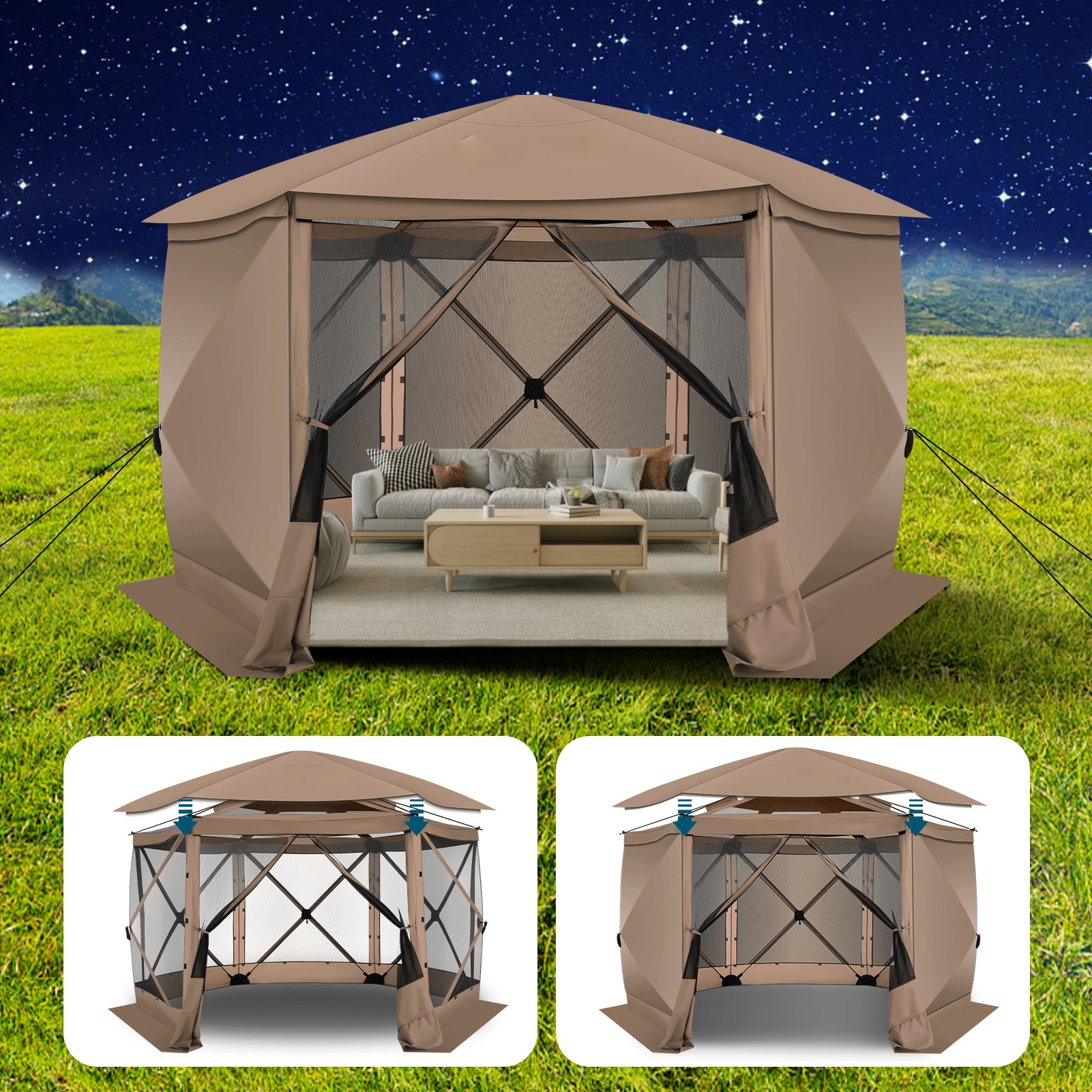 Cobizi 12'x12' Portable Pop-Up Camping Gazebo, Screen Tent with Mosquito Netting SPC185