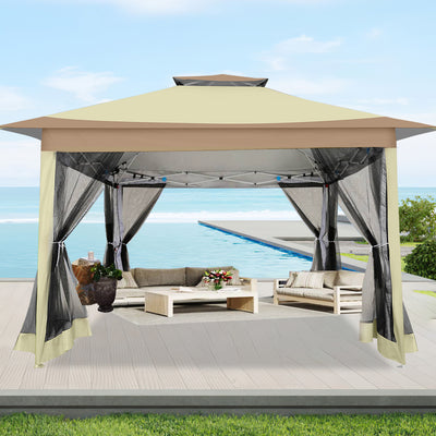 HOTEEL 12'x12' Pop Up Gazebo Patio Outdoor Canopy Tent with 8 Mosquito Nettings, Adjustable Height and 144 Square ft of Shade for Garden, Party, Backyard with Vented Top, Gray