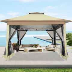 HOTEEL 12'x12' Pop Up Gazebo Patio Outdoor Canopy Tent with 8 Mosquito Nettings, Adjustable Height and 144 Square ft of Shade for Garden, Party, Backyard with Vented Top, Gray