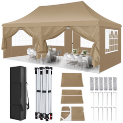HOTEEL 10'x20' Pop up Canopy Tent with 6 Removable Sidewalls, Instant Outdoor Canopy Shelter with Upgrade Raised Roof and Carry Bag,Black