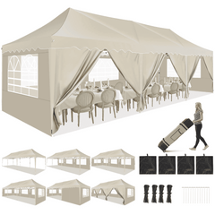 HOTEEL 10x30 Pop Up Canopy Tent with 8 Sidewalls,Heavy Duty Wedding Event Tents,Party Gazebo with Roller Bag,UPF 50+ Windproof Waterproof
